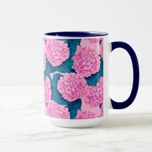 Hydrangea watercolor pattern, pink and blue mug