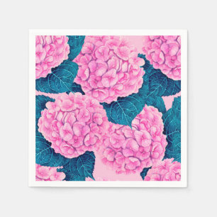 Hydrangea watercolor pattern, pink and blue napkins