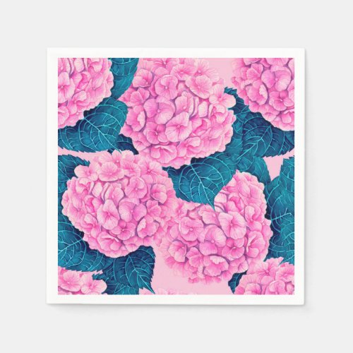 Hydrangea watercolor pattern pink and blue napkins