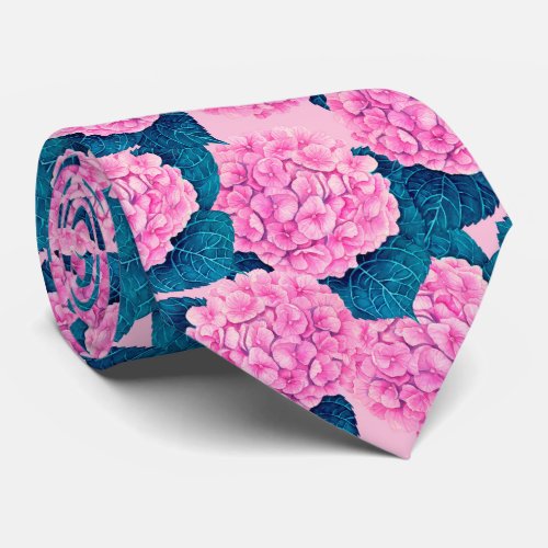 Hydrangea watercolor pattern pink and blue neck tie