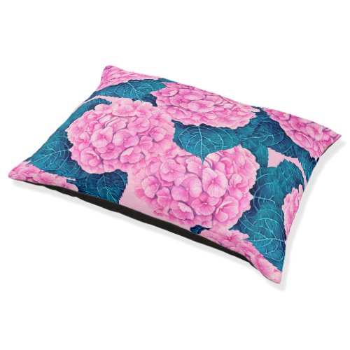 Hydrangea watercolor pattern pink and blue pet bed