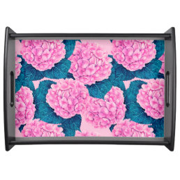 Hydrangea watercolor pattern, pink and blue serving tray