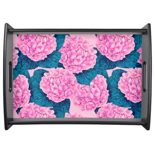 Hydrangea watercolor pattern pink and blue serving tray