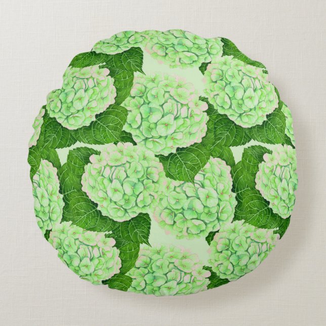 Hydrangea watercolor pattern round pillow (Front)