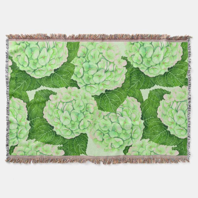 Hydrangea watercolor pattern throw blanket (Front)
