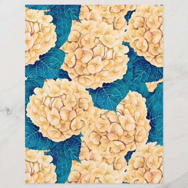 Hydrangea watercolor pattern, yellow and blue (Front)