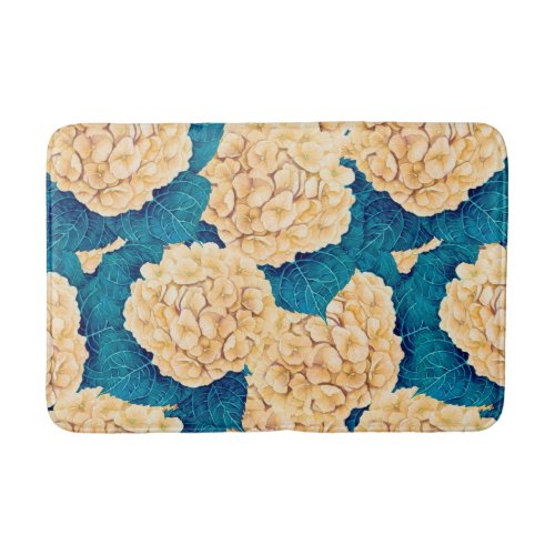 Hydrangea watercolor pattern yellow and blue bath mat