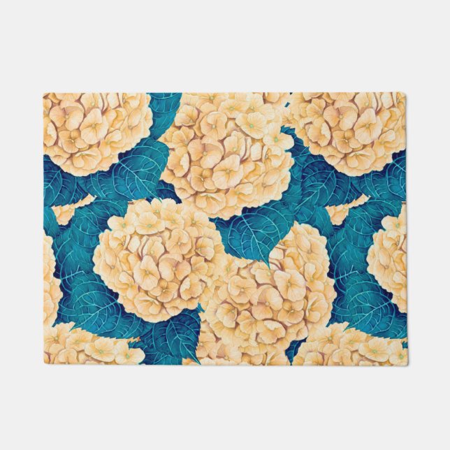 Hydrangea watercolor pattern, yellow and blue doormat (Front)