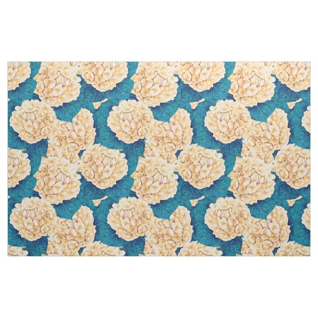 Hydrangea watercolor pattern, yellow and blue fabric (Yard)