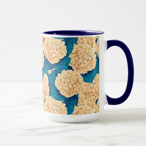 Hydrangea watercolor pattern yellow and blue mug