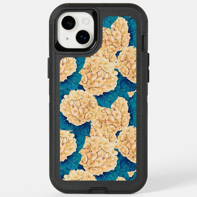 Hydrangea watercolor pattern, yellow and blue otterbox iPhone case (Back)