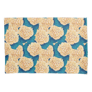 Hydrangea watercolor pattern, yellow and blue pillow case