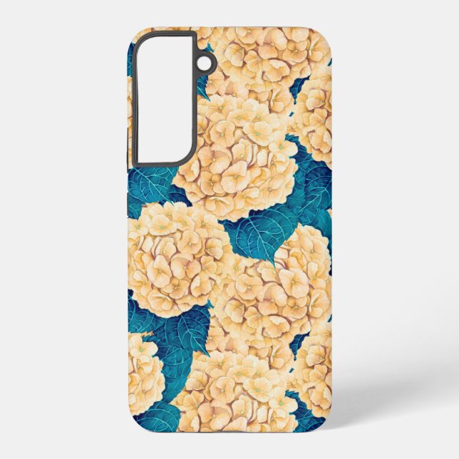 Hydrangea watercolor pattern, yellow and blue samsung galaxy case (Back)