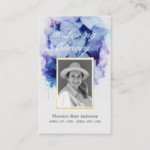 Hydrangea Watercolor Sympathy Memorial Photo Card