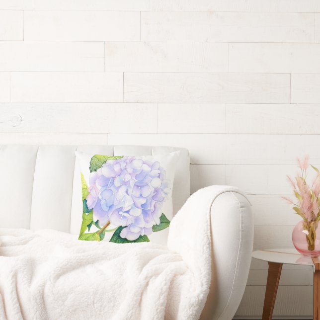 Hydrangea Watercolor Throw Pillow (Couch)