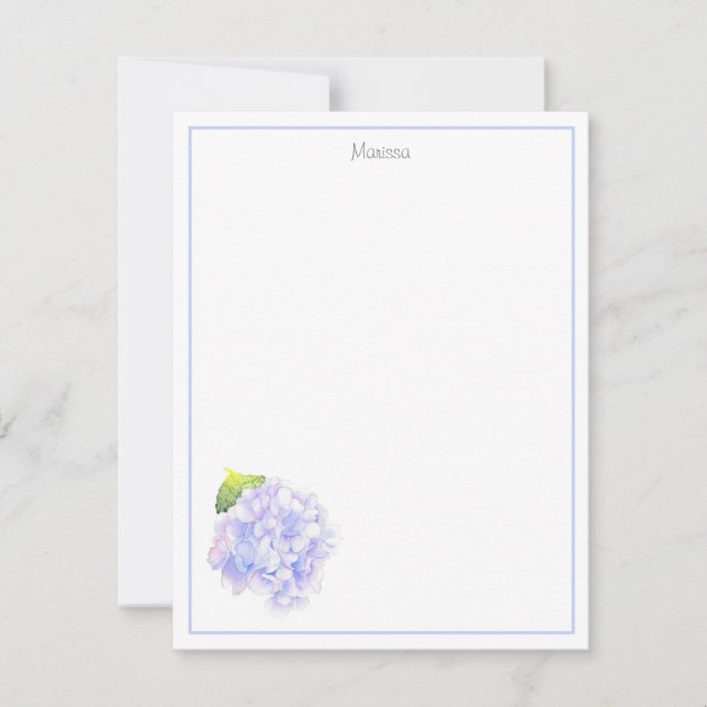 Hydrangea Watercolor Vignette Note Card (Front)