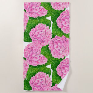 Hydrangea waterolor pattern beach towel