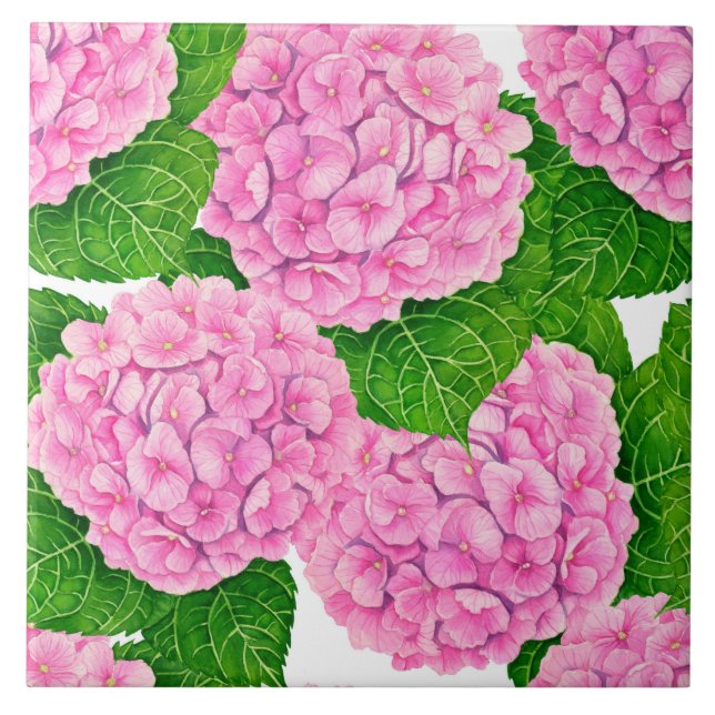 Hydrangea waterolor pattern ceramic tile (Front)