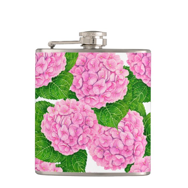 Hydrangea waterolor pattern flask (Front)