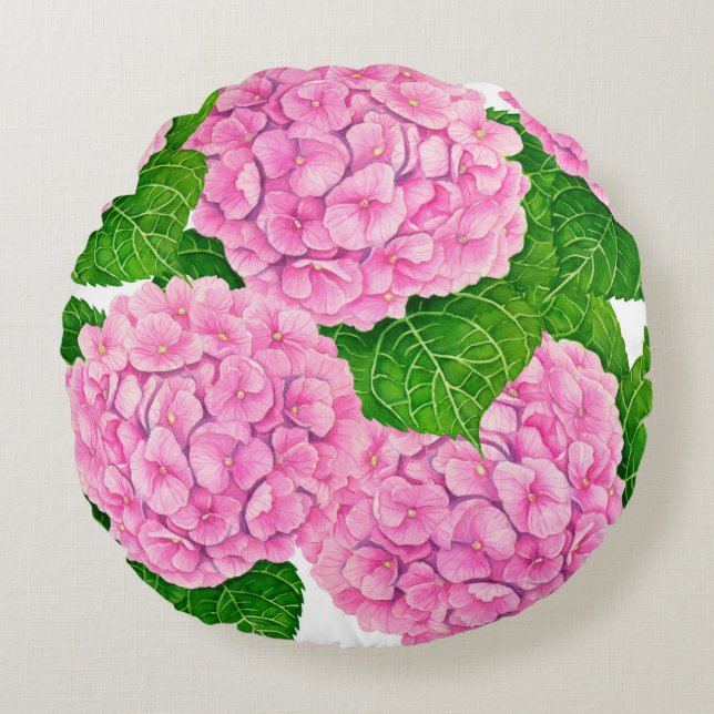 Hydrangea waterolor pattern round pillow (Front)