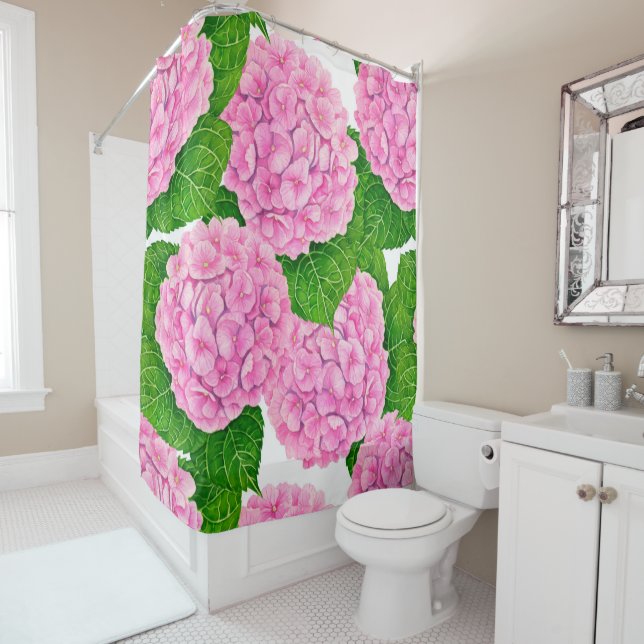 Hydrangea waterolor pattern shower curtain (In Situ)