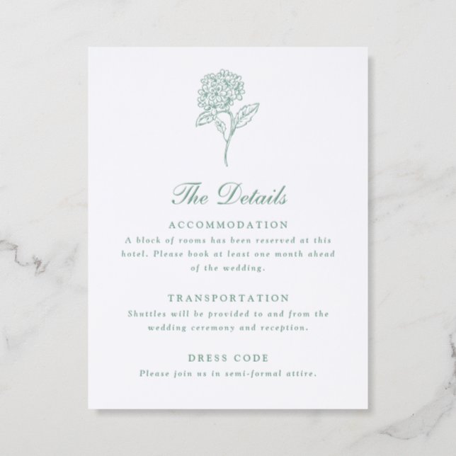 Hydrangea Wedding Details Letterpress Enclosure Card (Front)