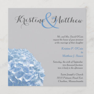 Hydrangea Wedding Invitation - Blue & Grey