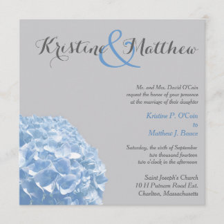 Hydrangea Wedding Invitation - Blue & Grey