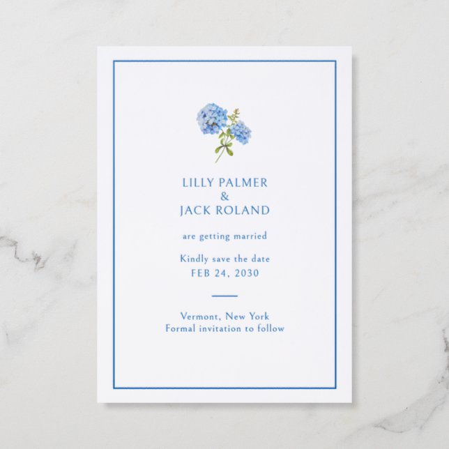 Hydrangea Wedding Save the Date Letterpress Card (Front)