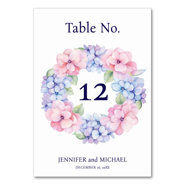 Hydrangea Wedding Table Number (Front)