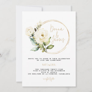 Hydrangea, White Floral & Greenery, Gold, Frame Invitation