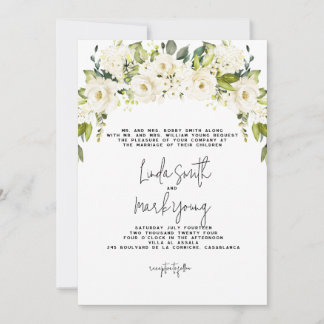 Hydrangea, White Floral, Wedding Invitation