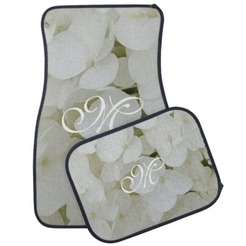 Hydrangea White Flowers Floral Custom Monogram M Car Mat