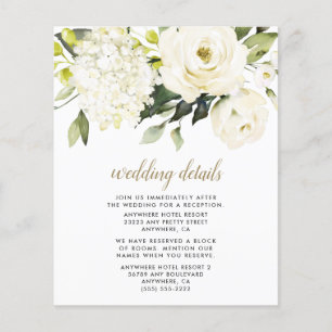 Hydrangea White Gold Floral Wedding Enclosure Card