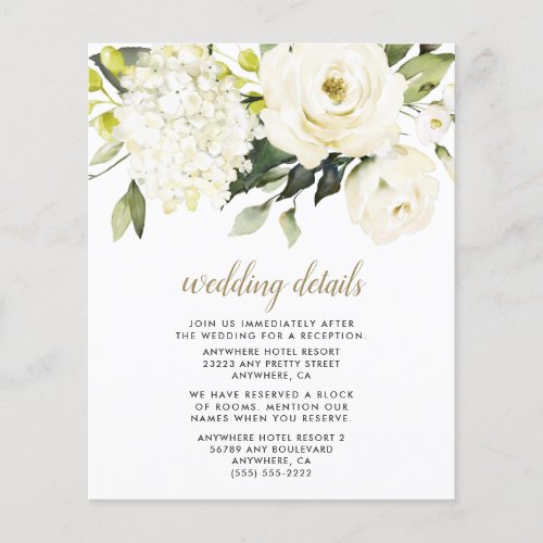 Hydrangea White Gold Floral Wedding Enclosure Card