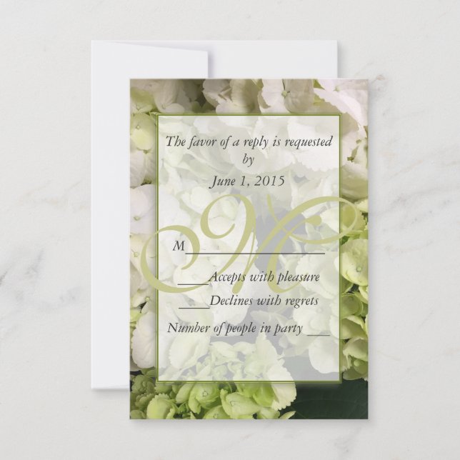 Hydrangea White Green Wedding Suite RSVP Card (Front)