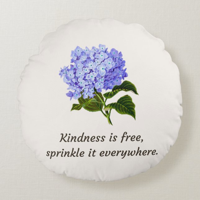 Hydrangea With Quote Round Pillow (Front)