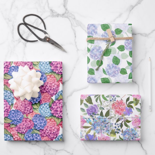 Hydrangea Wrapping Paper, Floral Gift Wrap (Front)