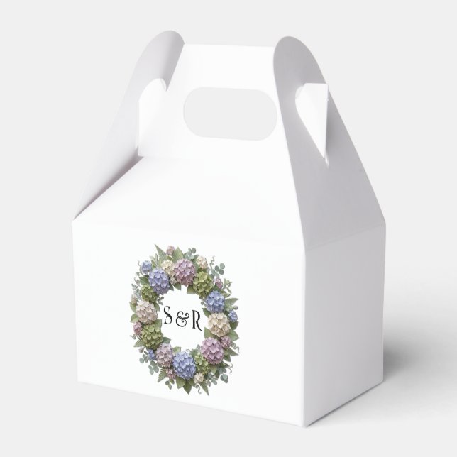 Hydrangea Wreath Monogram Wedding Favor Box (Front Side)