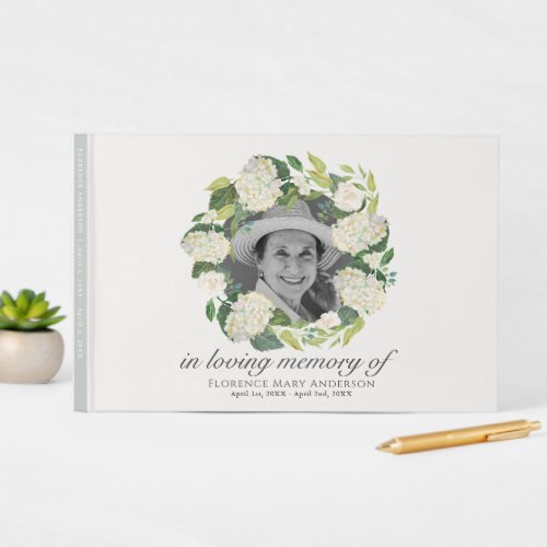 Hydrangea Wreath Photo Memorial Funeral Guest Book