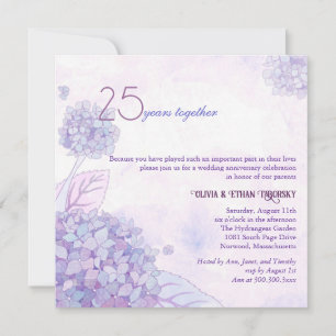 Hydrangeas 25th Silver Wedding Anniversary Invitation