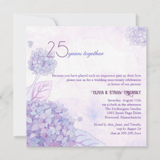 Hydrangeas 25th Silver Wedding Anniversary Invitation