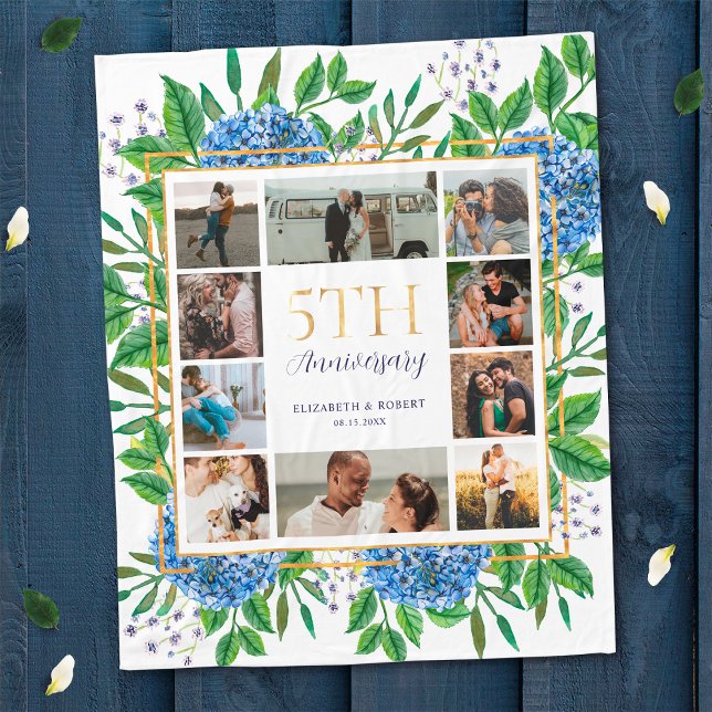 Hydrangeas 5th Anniversary Custom Photo Collage Fleece Blanket (Creator Uploaded)