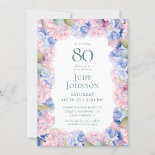 Hydrangeas 80th Birthday Party Invitation