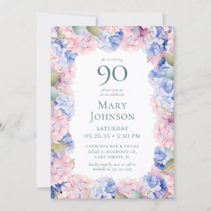 Hydrangeas 90th Birthday Party Invitation