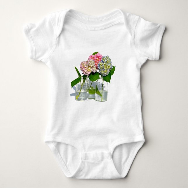 hydrangeas and mason jar baby bodysuit (Front)