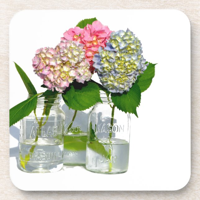 hydrangeas and mason jar drink coaster (Front)