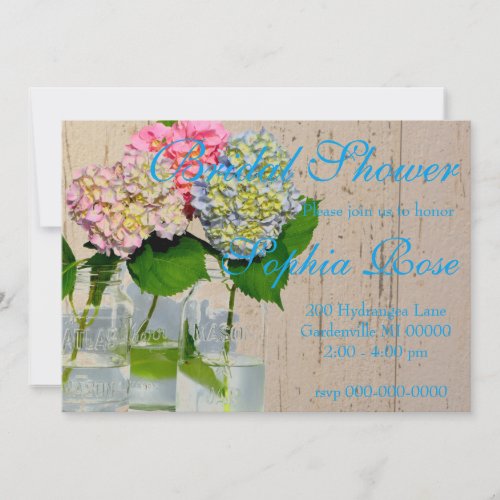 Hydrangeas and Mason jar Invitation