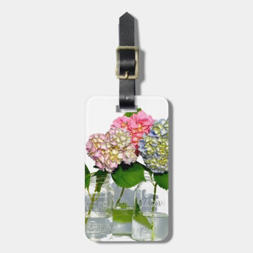 hydrangeas and mason jar luggage tag