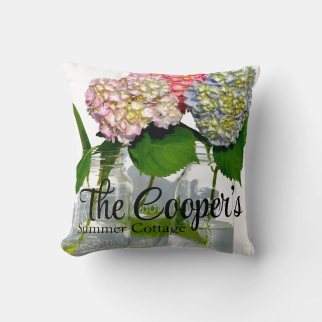 Hydrangeas and Mason jar monogram  Throw Pillow (Front)